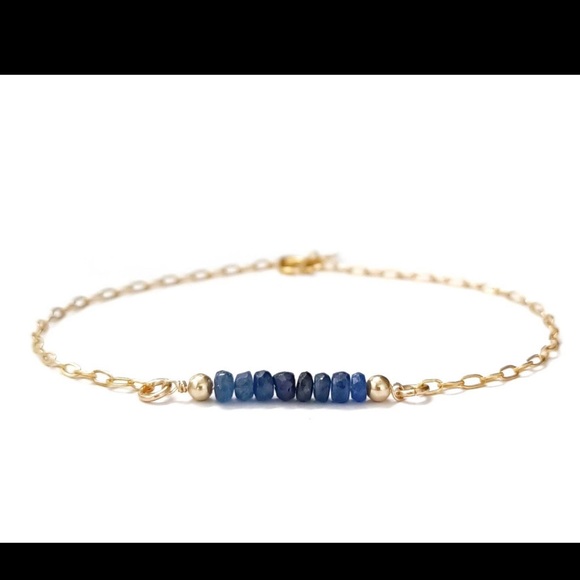 Real Sapphire Dainty Gemstone Bar Bracelet in 14K Gold Filled. - Picture 2 of 5